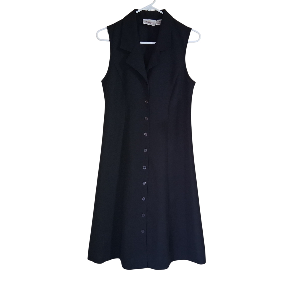 Wothington Black Collarded Button Up Tie Back Fit And Flare Petite Size 4 Dress